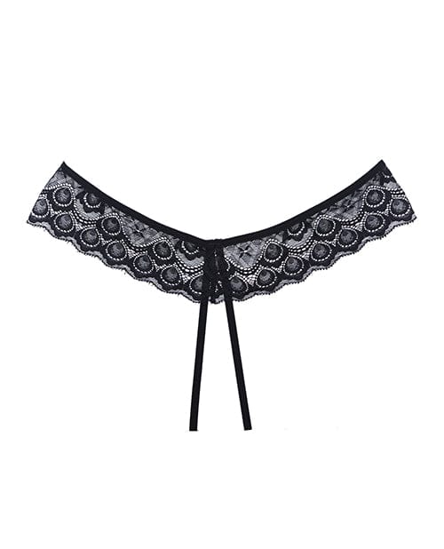 Allure Lingerie Adore Foreplay Lace & Mesh Front Open Panty Black One Size Fits Most Lingerie & Costumes