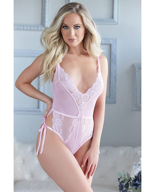Allure Lingerie Allure Belle Lace &amp; Mesh Tie Up Romper Pink / L/XL Lingerie &amp; Costumes