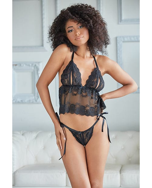 Allure Gigi Peek A Boo Babydoll with Tie Side Open Panty
