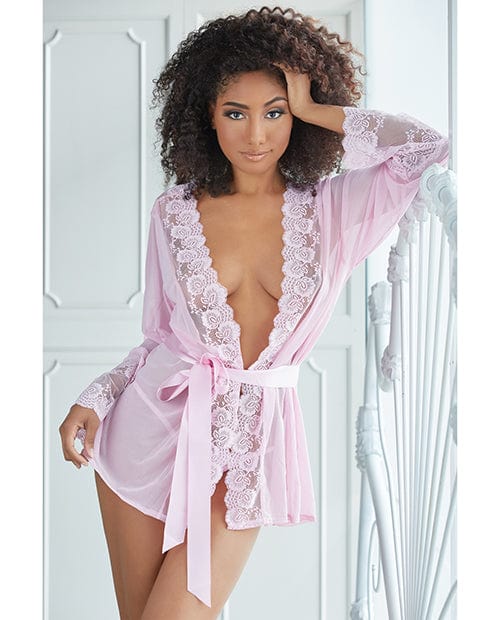Allure Lingerie Allure Nina Lace &amp; Mesh Robe with G-string Pink / L/XL Lingerie &amp; Costumes
