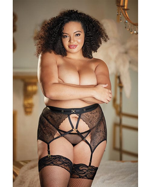 Allure Lingerie Lp Allure High Waisted Lace Garter &amp; G-string Qn Black Lingerie &amp; Costumes