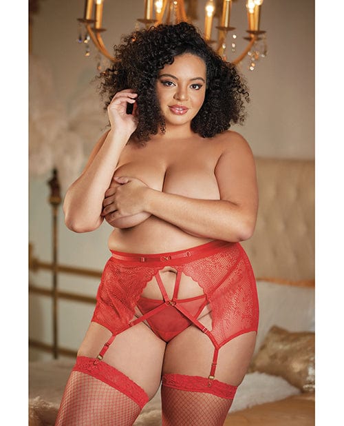 Allure Lingerie Lp Allure High Waisted Lace Garter &amp; G-string Qn Red Lingerie &amp; Costumes