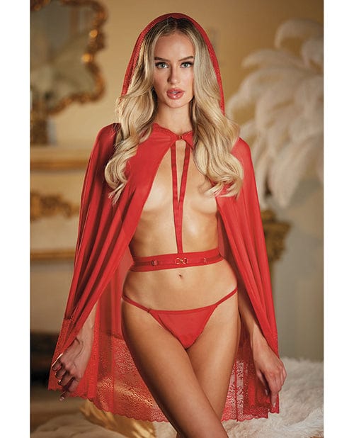 Allure Lingerie Lp Allure Lace &amp; Mesh Cape W/attached Waist Belt (g-string Not Included) O/s Red Lingerie &amp; Costumes