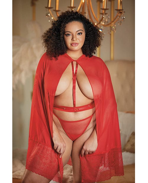 Allure Lingerie Lp Allure Lace &amp; Mesh Cape W/attached Waist Belt (g-string Not Included) Qn Red Lingerie &amp; Costumes