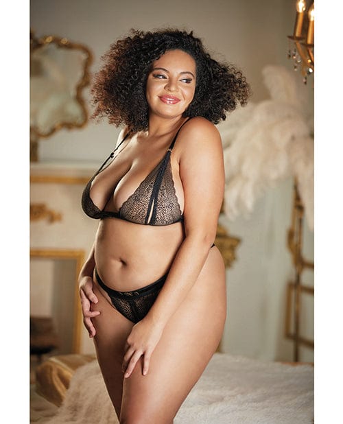 Allure Lace Peek A Boo Bralette & Panty Black One Size Fits Most Curvy