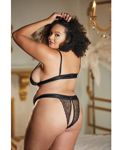 Allure Lace Peek A Boo Bralette & Panty Black One Size Fits Most Curvy