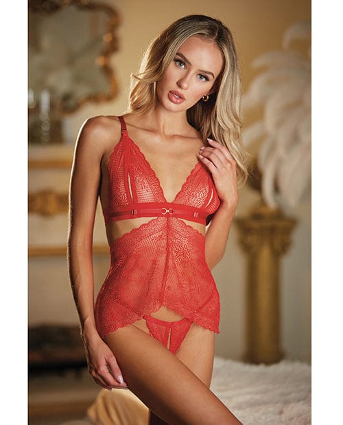 Allure Lingerie Lp Allure Lace Peek A Boo Chemise & Ouverte G-string O/s Red Lingerie & Costumes
