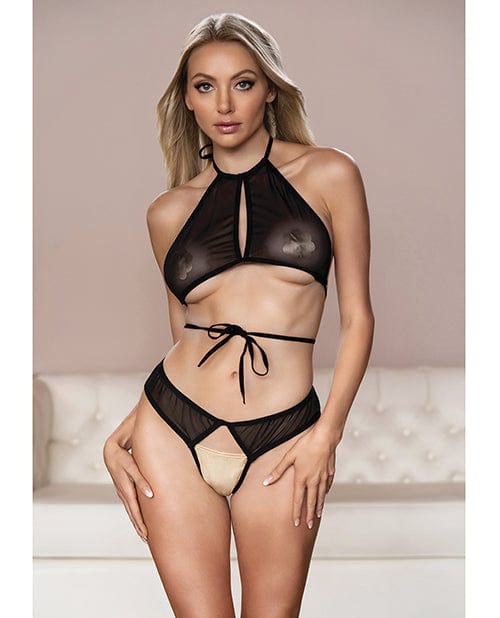 Allure Lingerie Lp Allure Marley Mesh Peek A Boo Top & Open Panty Black / Large/Extra Large Lingerie & Costumes