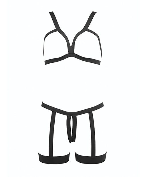 Allure Lingerie Lp Kitten Teaser Strappy Open Cup Bra &amp; Open Panty W/leg Straps O/s Lingerie &amp; Costumes