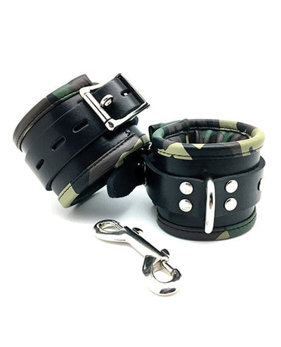 Atlantas Products Sensual Sin Leather Padded Wrist Cuffs - Camo Piping Kink & BDSM