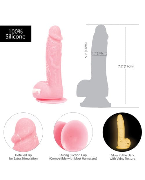 B.M.S. Enterprises Addiction Brandon 7.5" Glow In The Dark Dildo - Pink Dildos