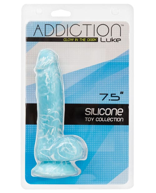B.M.S. Enterprises Addiction Luke 7.5" Glow In The Dark Dildo - Blue Dildos