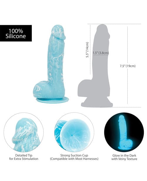 B.M.S. Enterprises Addiction Luke 7.5" Glow In The Dark Dildo - Blue Dildos