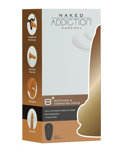 B.M.S. Enterprises Naked Addiction 8" Rotating &amp; Vibrating Dong with Remote - Caramel Dildos