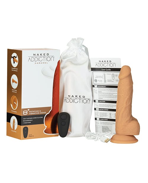 B.M.S. Enterprises Naked Addiction 8" Rotating &amp; Vibrating Dong with Remote - Caramel Dildos