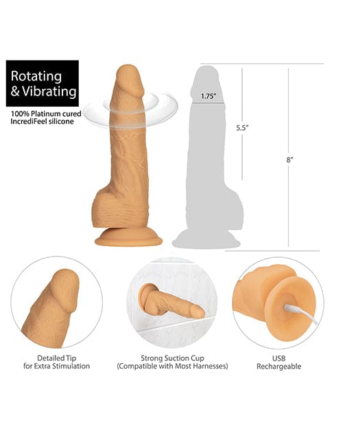 B.M.S. Enterprises Naked Addiction 8" Rotating &amp; Vibrating Dong with Remote - Caramel Dildos