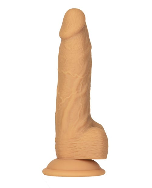 B.M.S. Enterprises Naked Addiction 8" Rotating &amp; Vibrating Dong with Remote - Caramel Dildos
