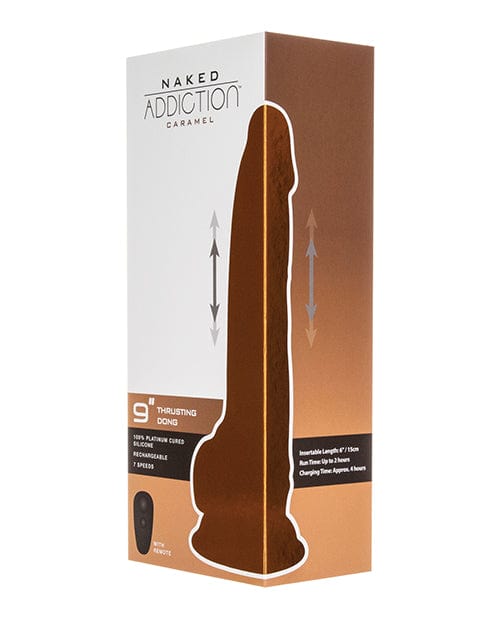 B.M.S. Enterprises Naked Addiction 9" Thrusting Dong with Remote - Caramel Dildos