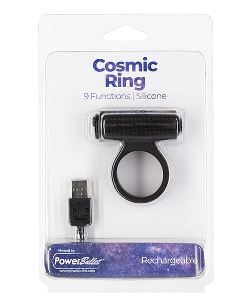 B.M.S. Enterprises Cosmic Cock Ring W-rechargeable Bullet - 9 Functions Black Penis Toys