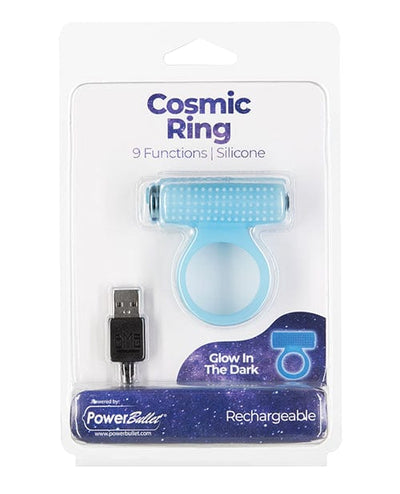 B.M.S. Enterprises Cosmic Cock Ring W-rechargeable Bullet - 9 Functions Glow In The Dark Penis Toys