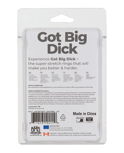 B.M.S. Enterprises Got Big Dick 2 Pack Cock Rings - Black Penis Toys