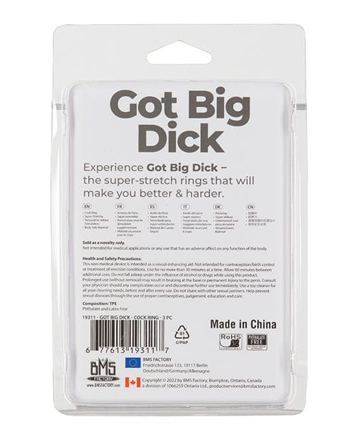 B.M.S. Enterprises Got Big Dick 3 Pack Cock Rings - Black Penis Toys