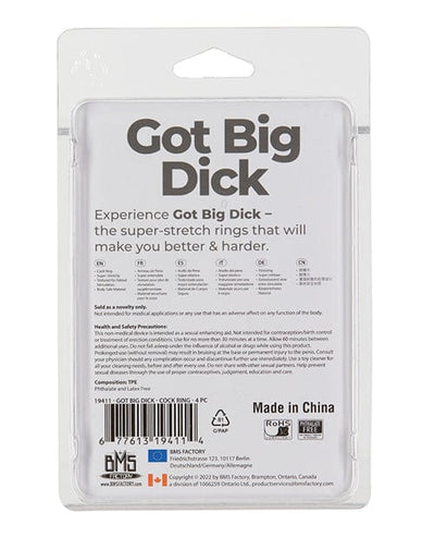 B.M.S. Enterprises Got Big Dick 4 Pack Cock Rings - Black Penis Toys
