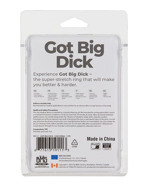B.M.S. Enterprises Got Big Dick Single Bumper Ring - Black Penis Toys