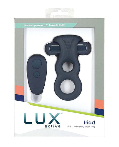 B.M.S. Enterprises Lux Active Triad 4.5" Vibrating Dual Ring with Remote - Dark Blue Penis Toys