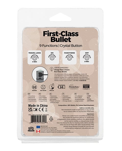 B.M.S. Enterprises First Class Mini Rechargeable Bullet W/crystal - 9 Functions Vibrators