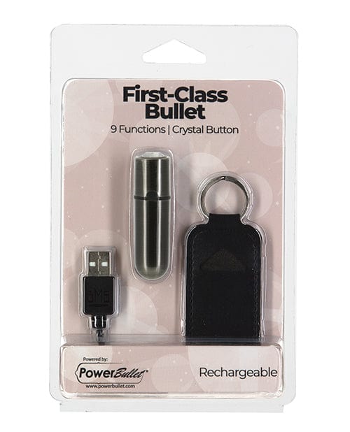 First Class Mini Rechargeable Bullet with crystal - 9 Functions Gun Metal