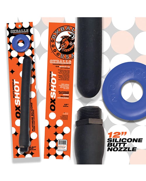 Blue Ox Designs LLCDba Oxballs Oxballs Oxshot Silicone Butt Nozzle W/flex Cockring - Black/blue 12" More