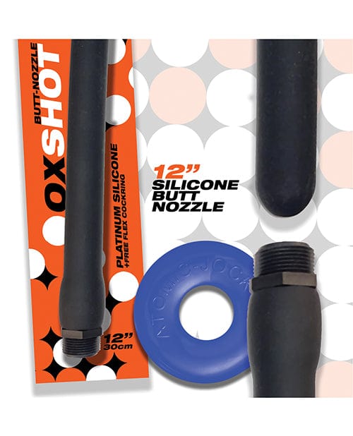 Oxballs Oxshot Silicone Butt Nozzle with Flex Cockring - Black & Blue