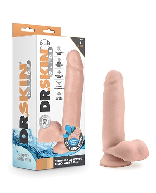 Blush Novelties Blush Dr. Skin Glide 7" Self Lubricating Dildo with Balls - Vanilla Dildos