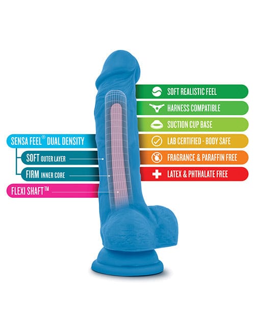 Blush Neo Dual Density 7.5" Cock with Balls - Neon Blue