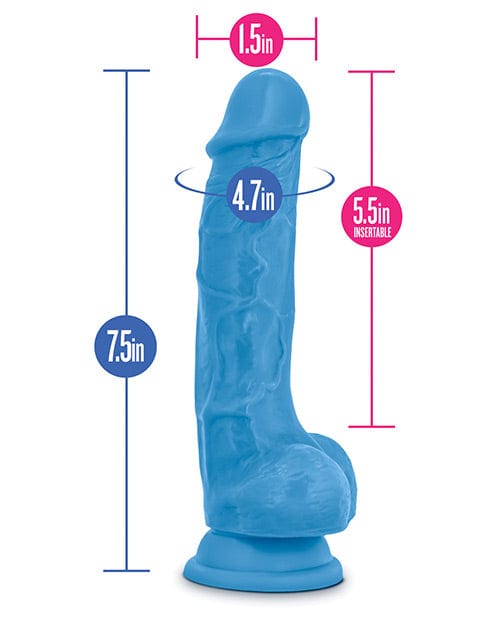 Blush Novelties Blush Neo Dual Density 7.5" Cock with Balls - Neon Blue Dildos