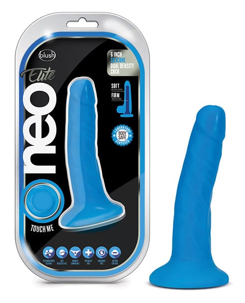 Blush Novelties Blush Neo Elite 6" Silicone Dual Density Cock Neon Blue Dildos