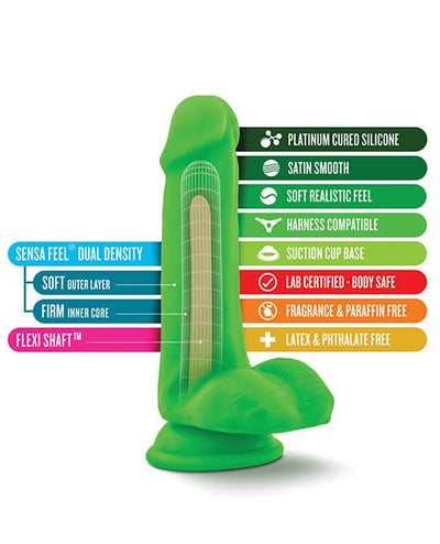 Blush Novelties Blush Neo Elite 6" Silicone Dual Density Cock with Balls - Neon Green Dildos