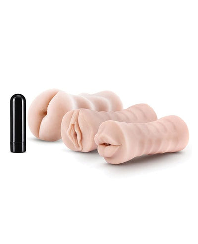 Blush Novelties Blush M For Men Self Lubricating Vibrating Stroker Sleeve Kit - Vanilla Pack Of 3 Penis Toys
