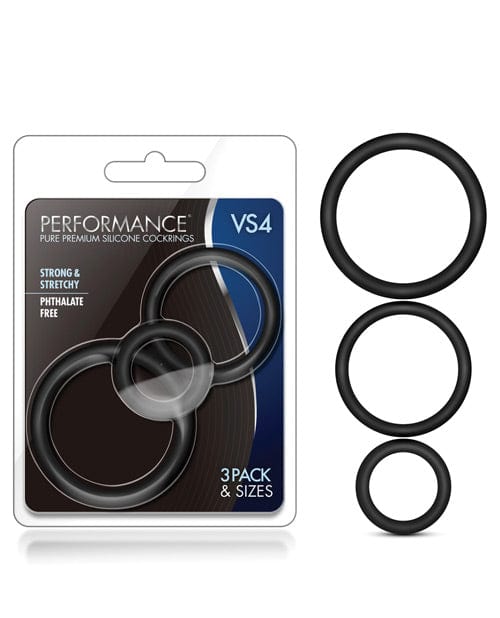 Blush Novelties Blush Performance Vs4 Pure Premium Silicone Cockring Set - Black Penis Toys