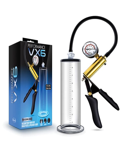 Blush Novelties Blush Performance VX6 Vacuum Penis Pump with Brass Pistol &amp; Pressure Gauge - Clear Penis Toys