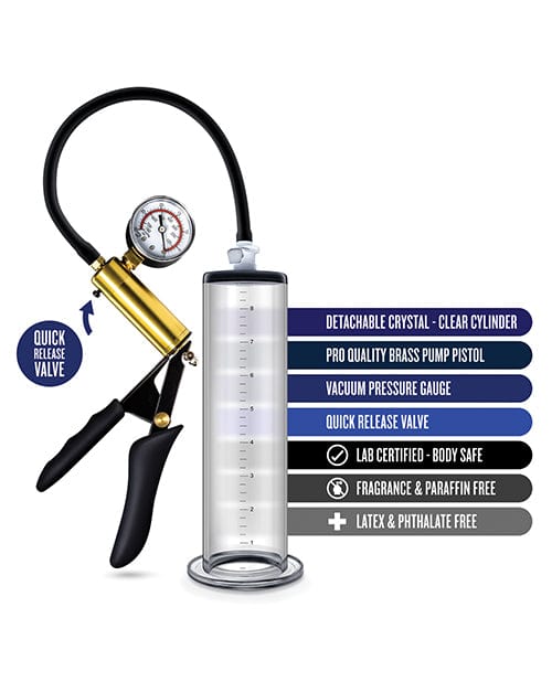 Blush Novelties Blush Performance VX6 Vacuum Penis Pump with Brass Pistol &amp; Pressure Gauge - Clear Penis Toys