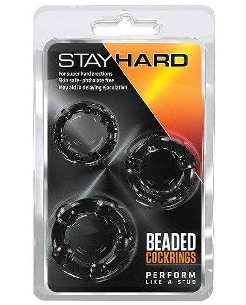 Blush Novelties Blush Stay Hard Beaded Cock Rings 3 Pack Black Penis Toys