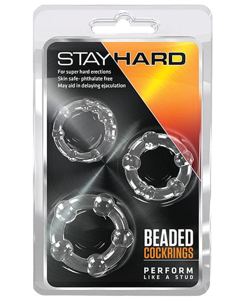 Blush Novelties Blush Stay Hard Beaded Cock Rings 3 Pack Clear Penis Toys