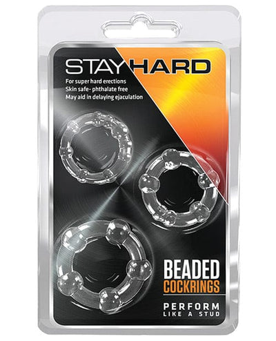 Blush Novelties Blush Stay Hard Beaded Cock Rings 3 Pack Clear Penis Toys
