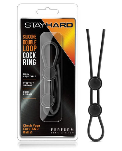 Blush Novelties Blush Stay Hard Silicone Double Loop Cock Ring - Black Penis Toys