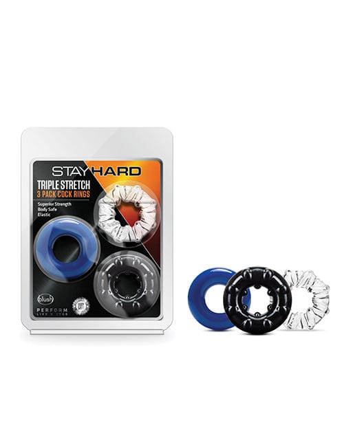 Blush Novelties Blush Stay Hard Triple Stretch Cock Rings - Pack Of 3 Penis Toys