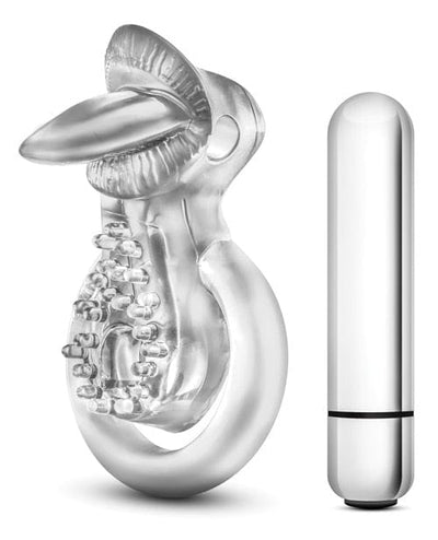 Blush Novelties Blush Stay Hard Vibrating Tongue Ring - 10 Function Clear Penis Toys
