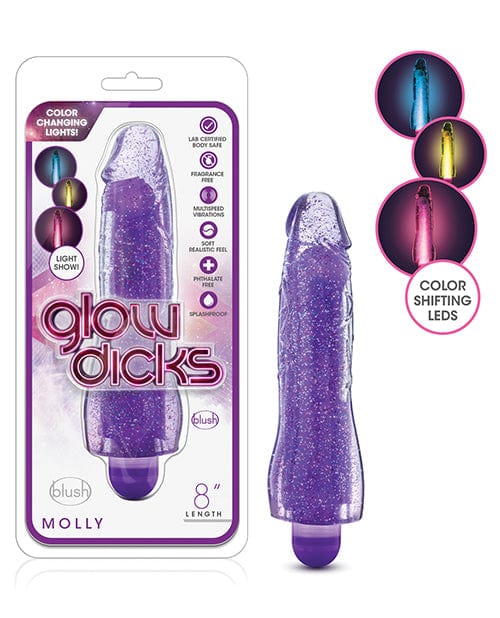 Blush Novelties Blush Glow Dicks Glitter Vibrator Molly Purple Vibrators