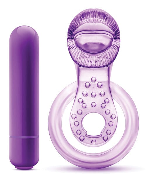 Blush Novelties Blush Play With Me Lick It Vibrating Double Strap Cockring - Purple Vibrators